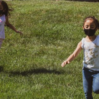 kids running in face masks