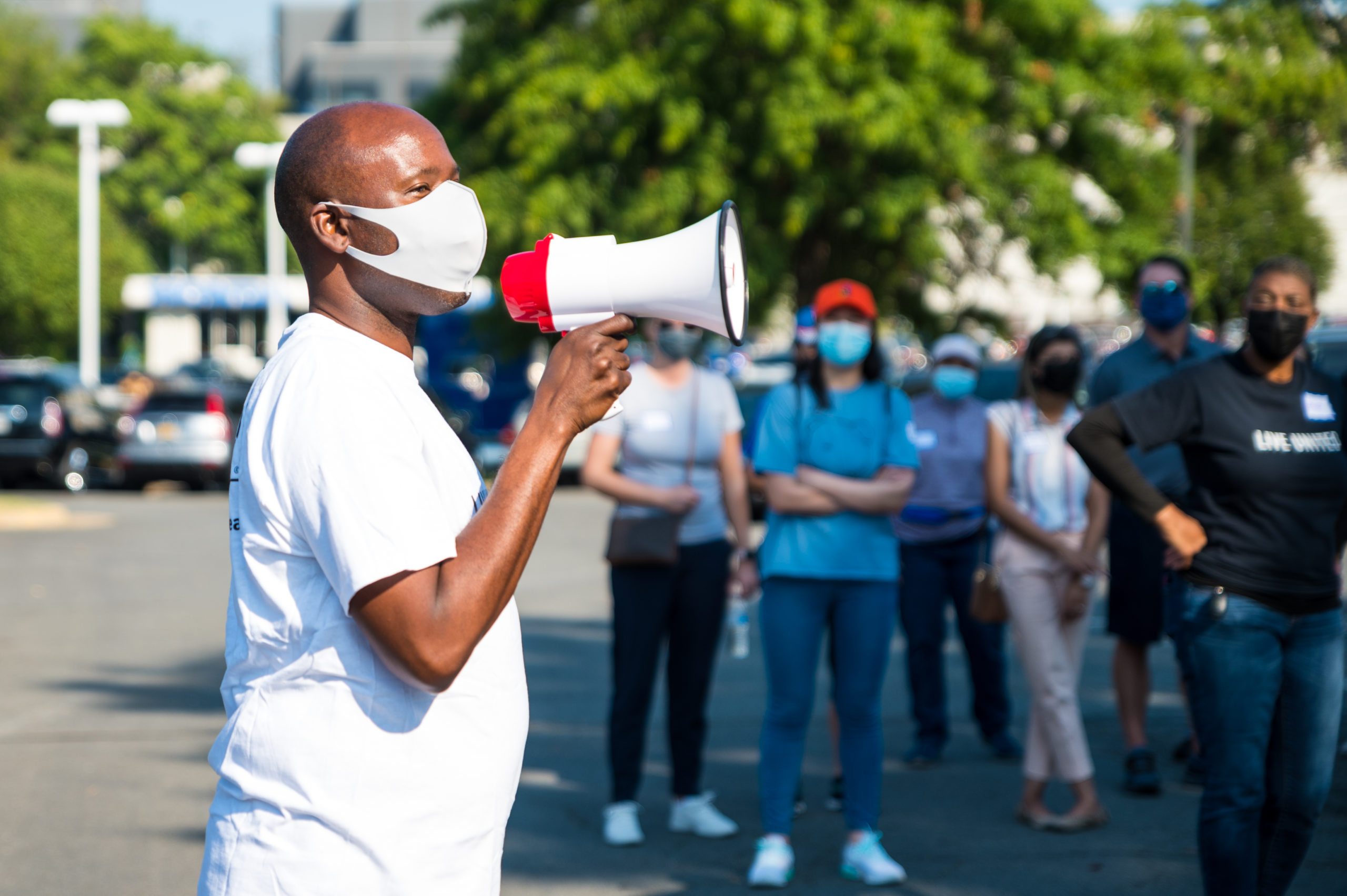 man holding megaphone