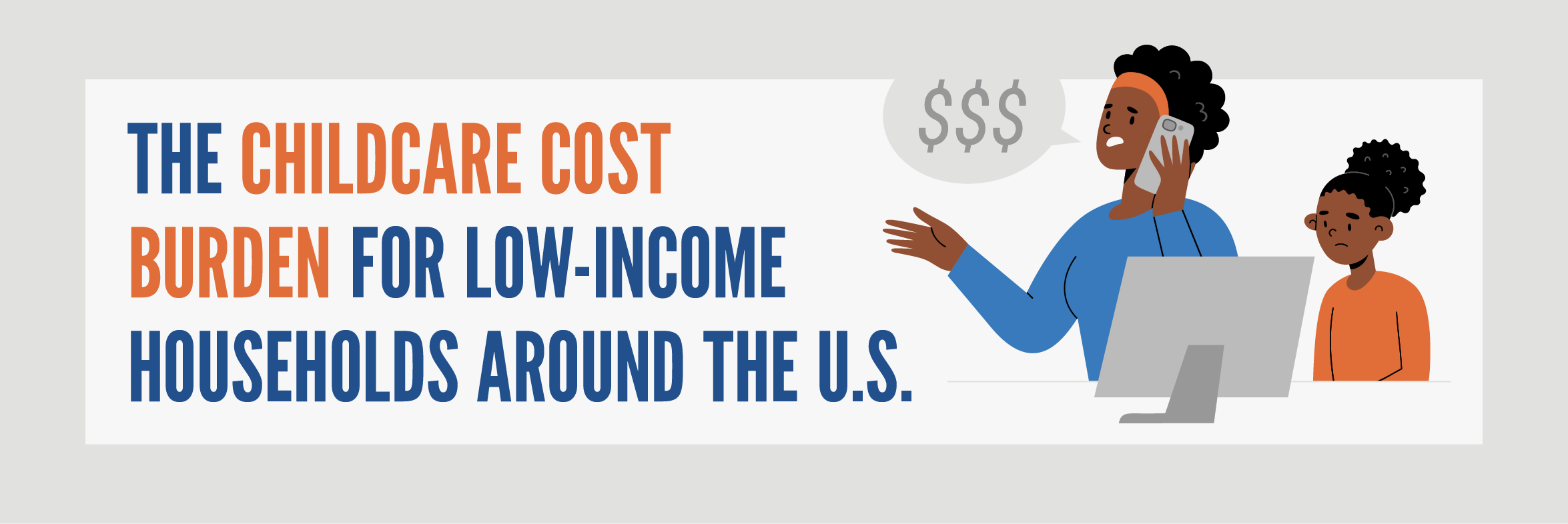 Title graphic for a blog about the childcare cost burden for low-income households around the U.S.